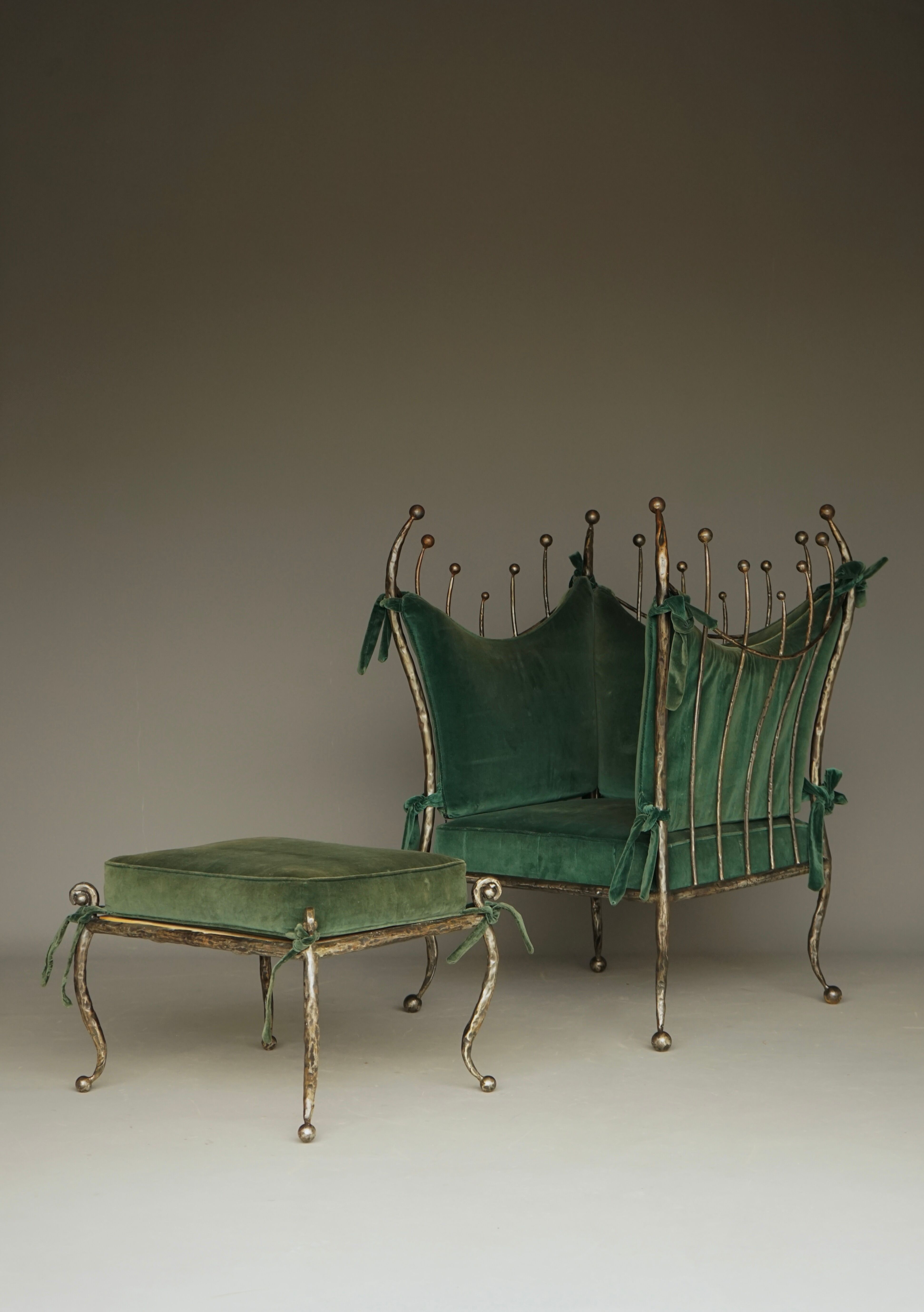 Postmodern Baroque style Armchair and Ottoman, 1980s