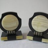 Old pair of cassolette bookends in Art Deco marble office living room vintage retro