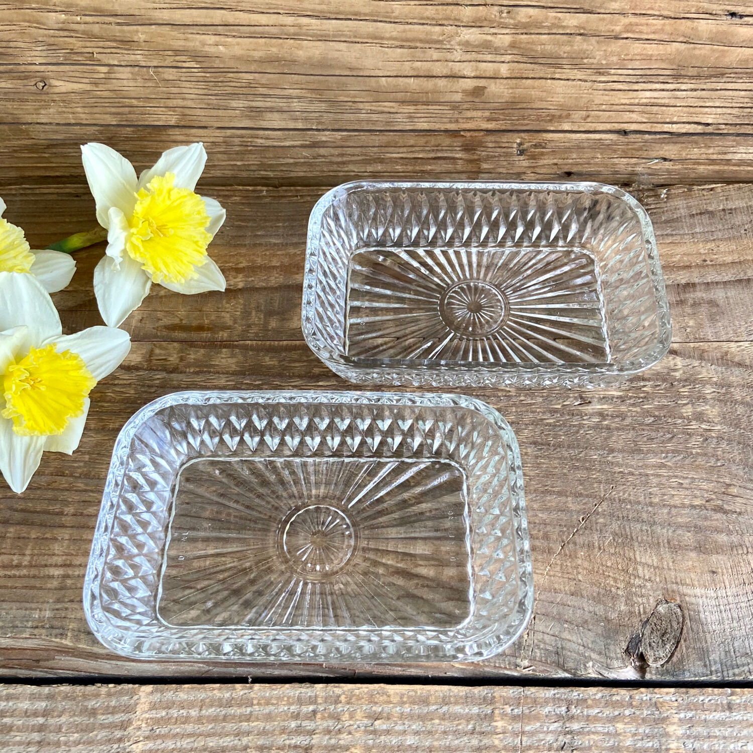 Duo of Duralex France butter dishes