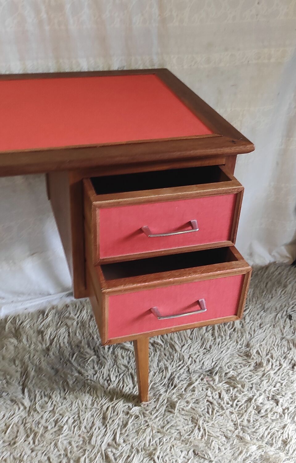 Teak desk with compass legs - 60s/70s