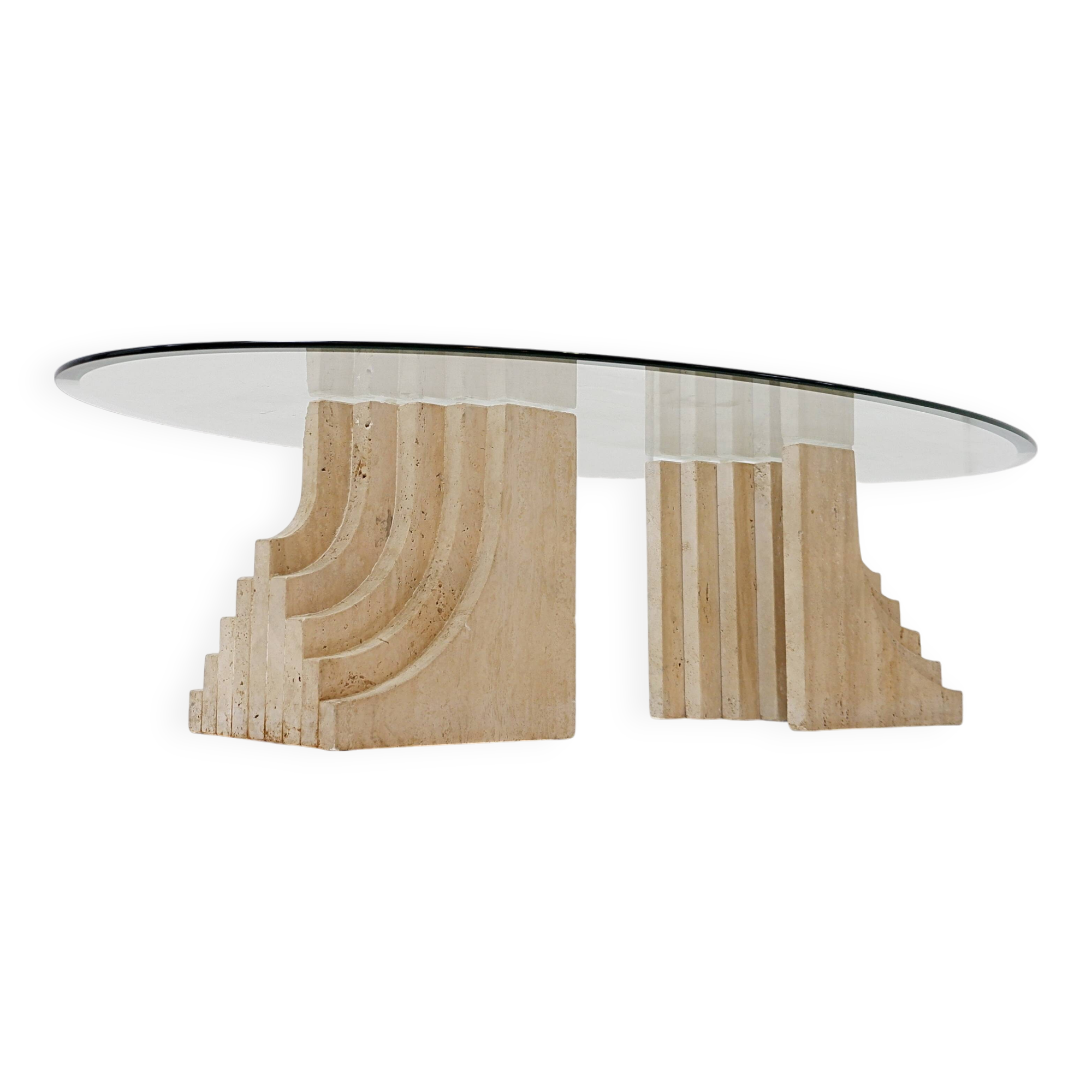 Sculptural Glass and Travertine coffee table