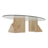 Sculptural Glass and Travertine coffee table