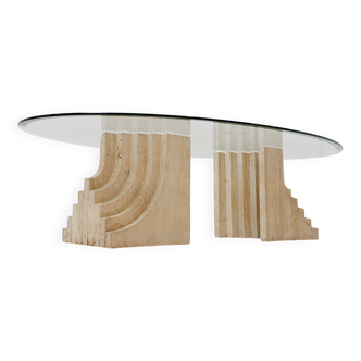 Sculptural Glass and Travertine coffee table