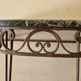 Half moon console - Wrought iron and green marble top - Design 1940