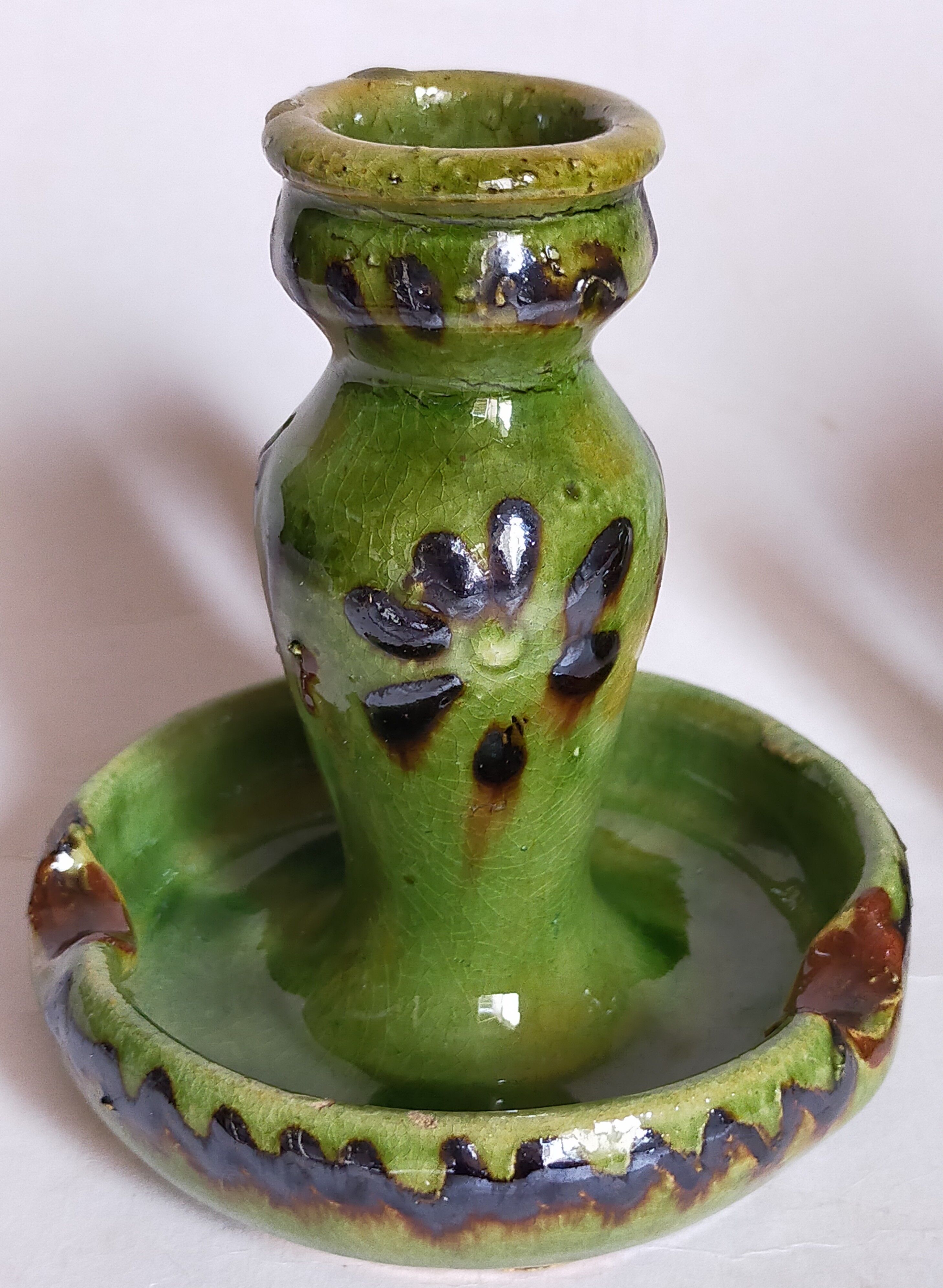 Duo of vintage potter's ceramic candle holders Regional Folk Art