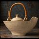 Unique Danish Studio Pottery – sculptural teapot with a bamboo handle;