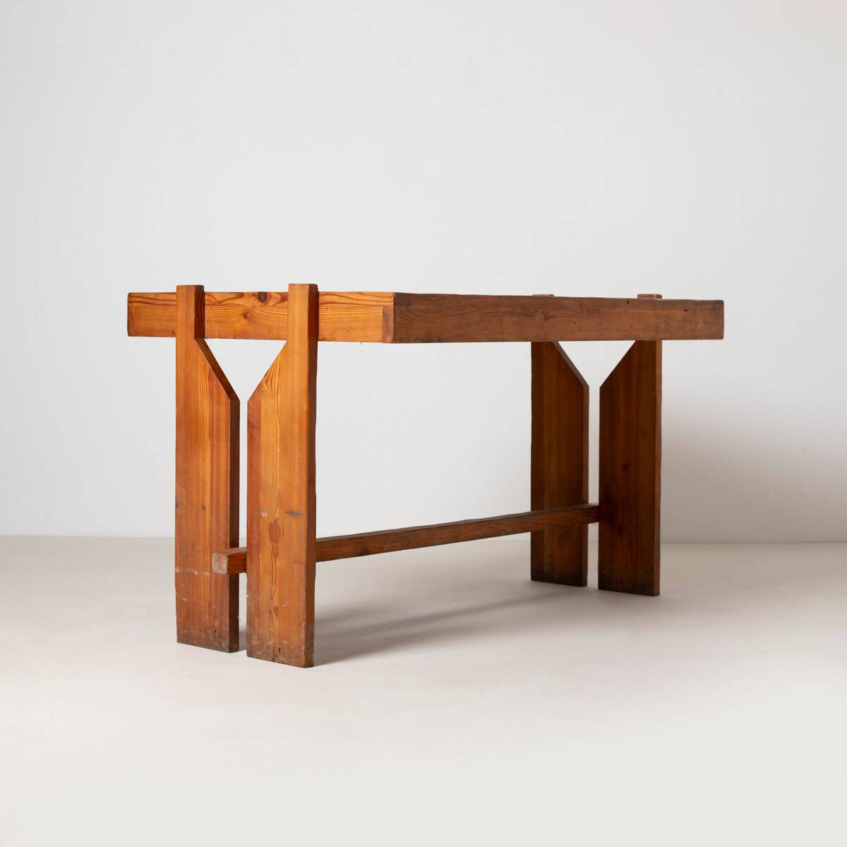 Unique brutalist dining table from former Czechoslovakia, 1970s pine wood 1