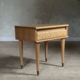 Vintage oak and rattan bedside table