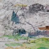 Watercolor by Nagao Usui: landscape