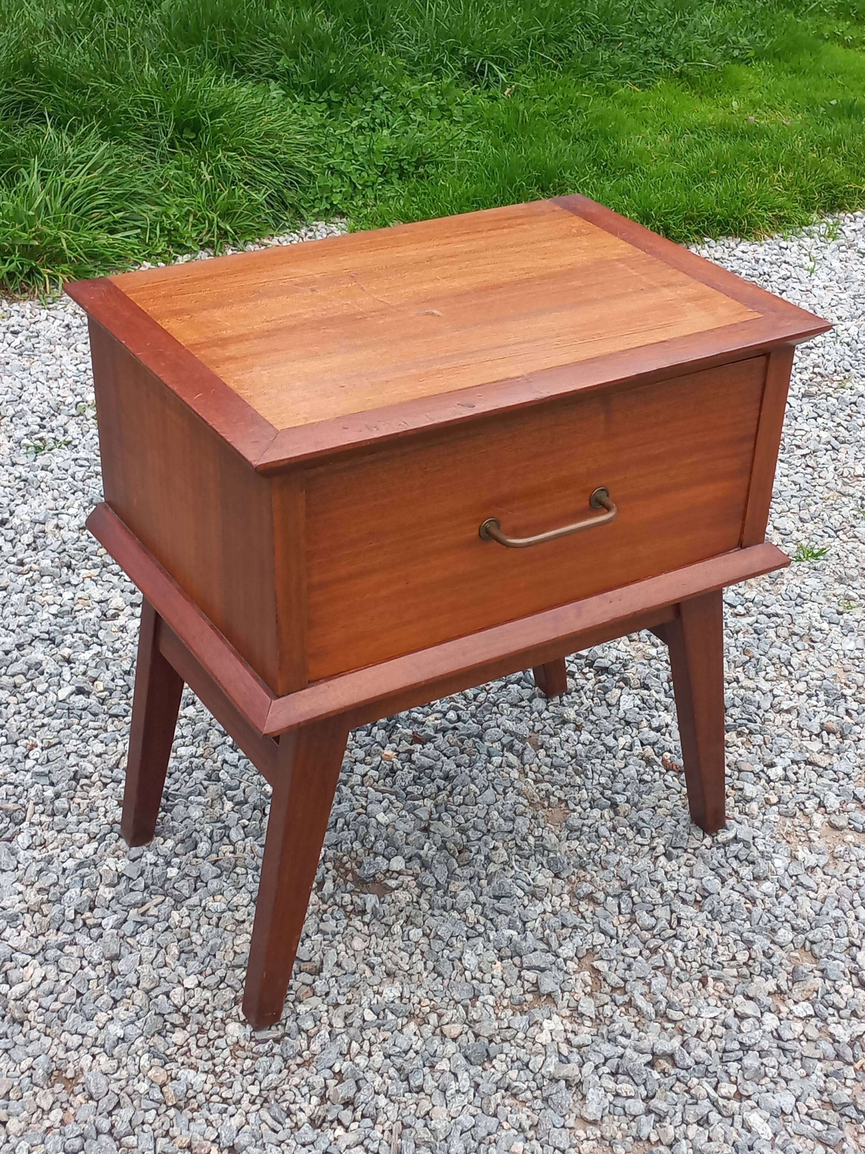 Vintage bedside table with compass legs from the 50s