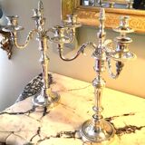 Pair of three-armed silver-plated candelabra
