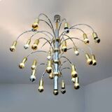 Post-modern chandelier with 24 lights in chrome and gold metal, Germany, 1970.