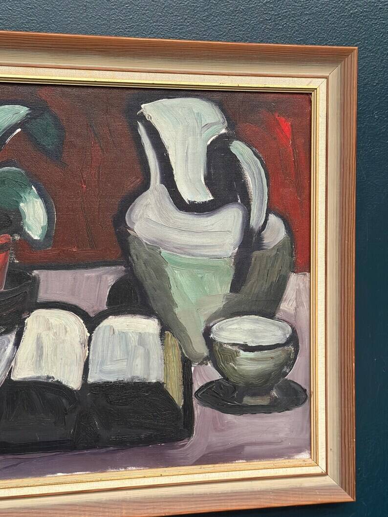 Original Swedish Oil on Canvas – “Pitcher and Plant” by Evy Olesen