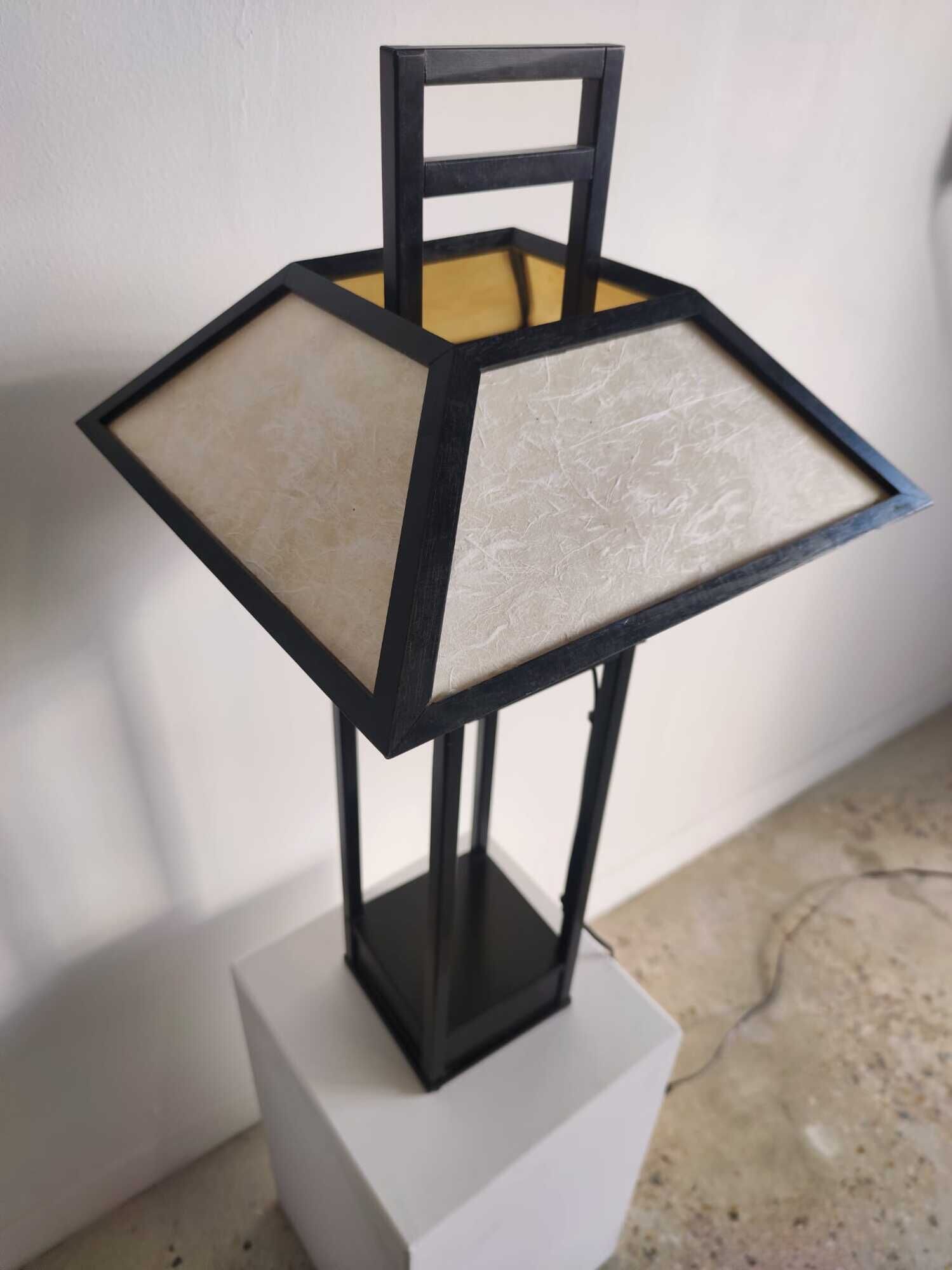 Japanese lamp in black lacquered wood and rice paper H:75cm