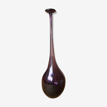 Vase soliflore mouth-blown glass purple curved neck