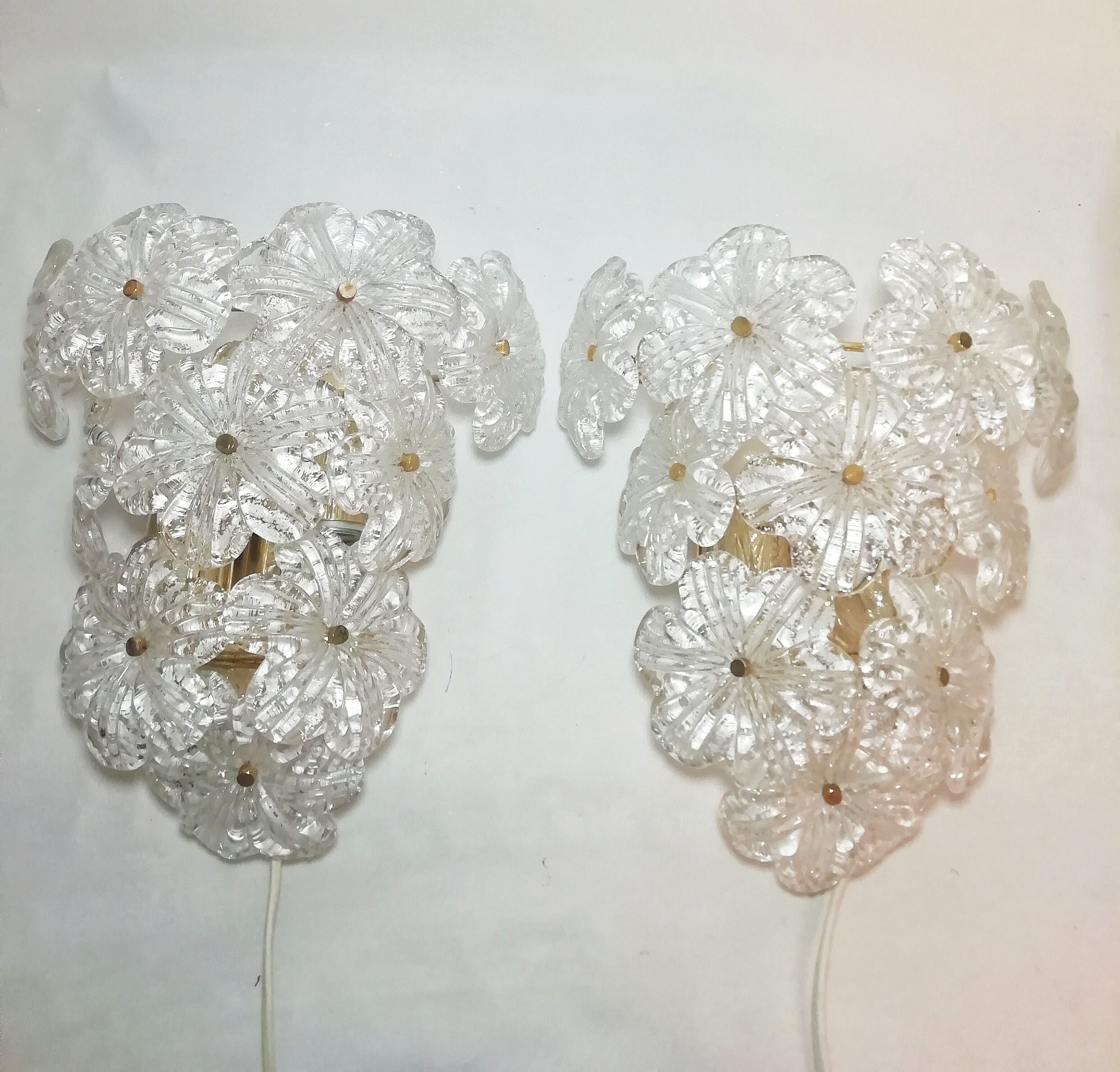 Pair of Murano glass flower wall light
