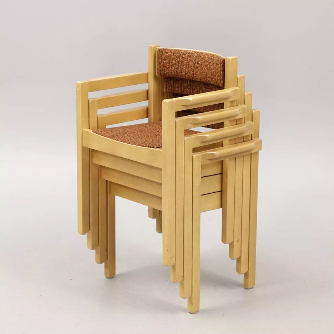 Set of 4 vintage Scandinavian stackable chairs in solid wood - Balzar Beskow - Sweden, 1960s