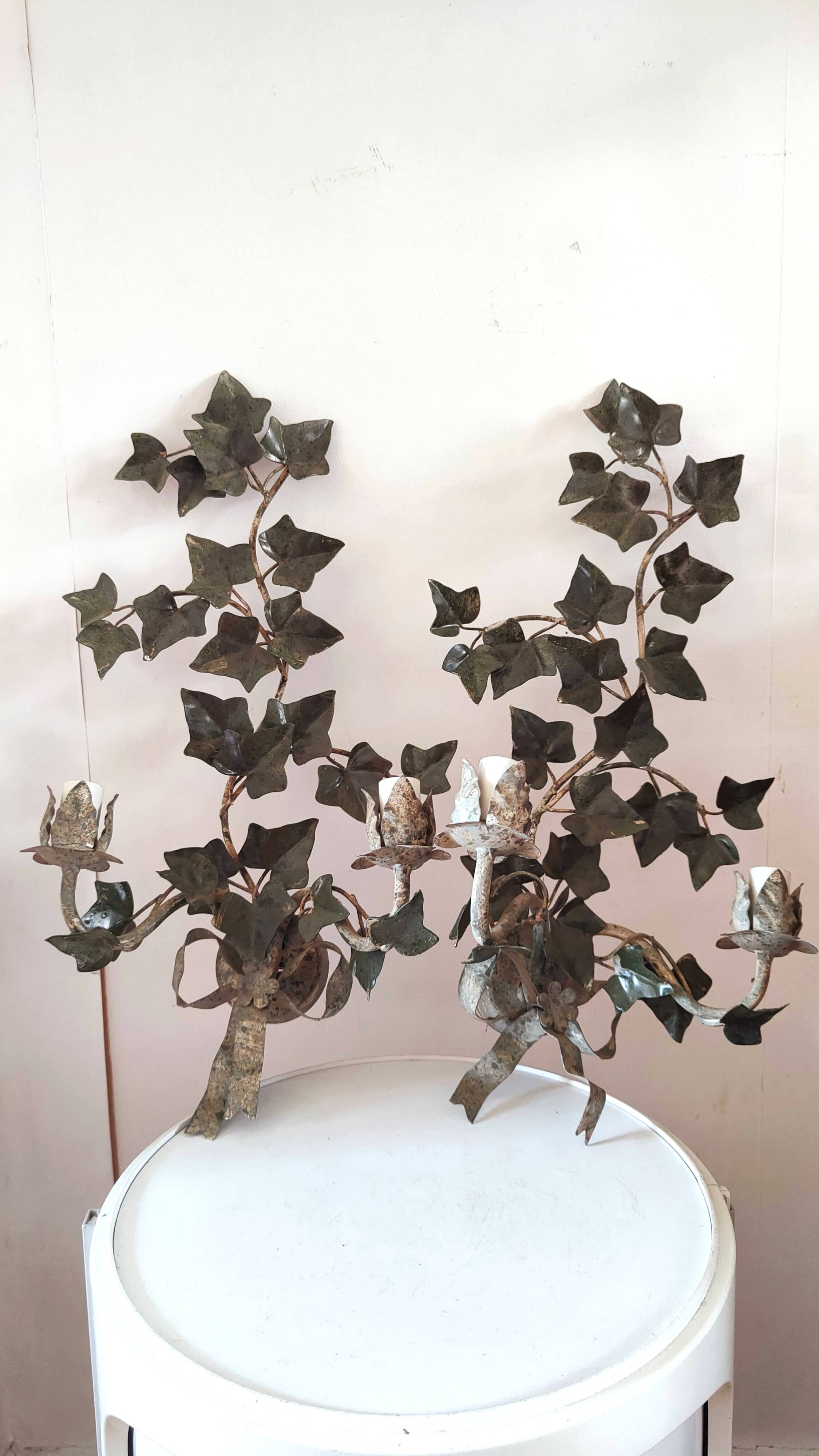 2 large metal leaf wall lights from the 70s and 80s