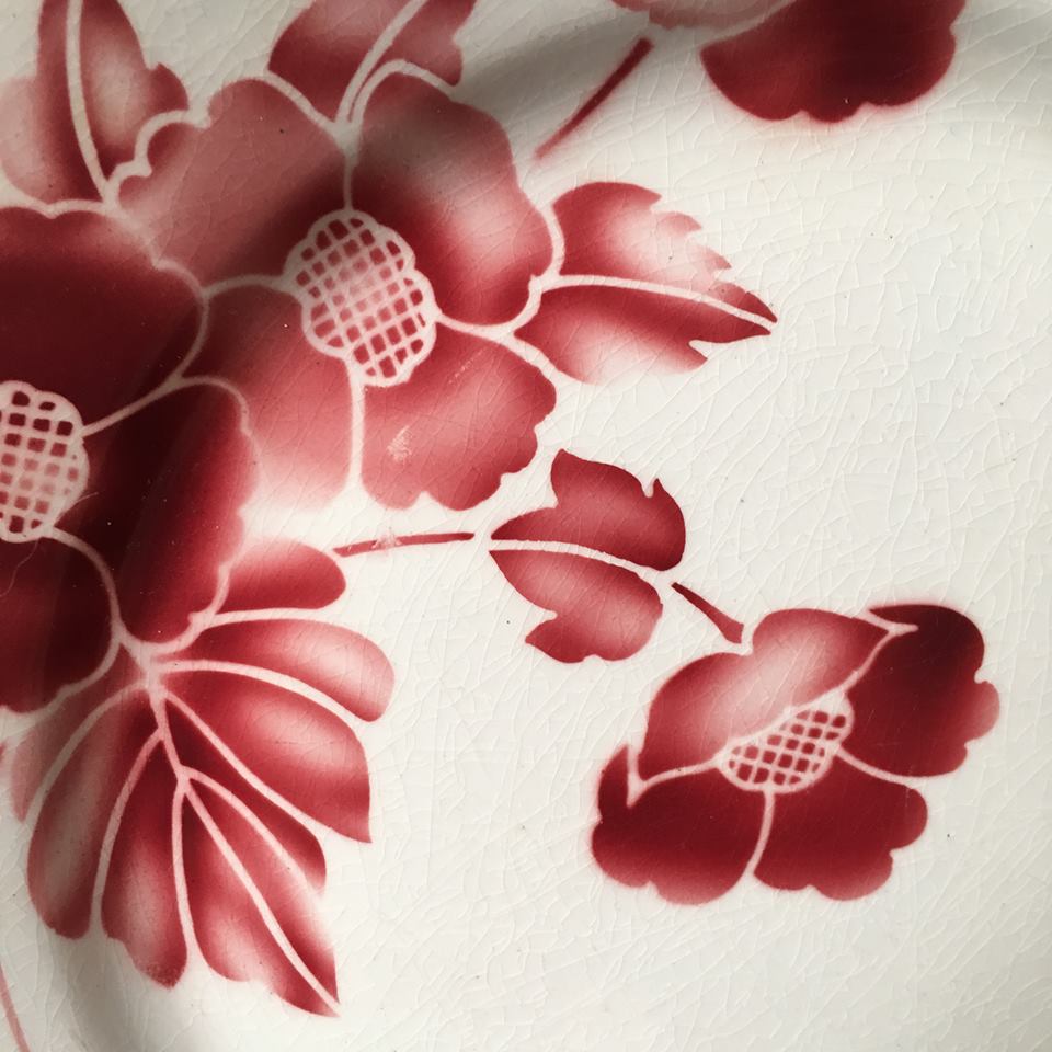 Six dinner plates don't match in red and blue
