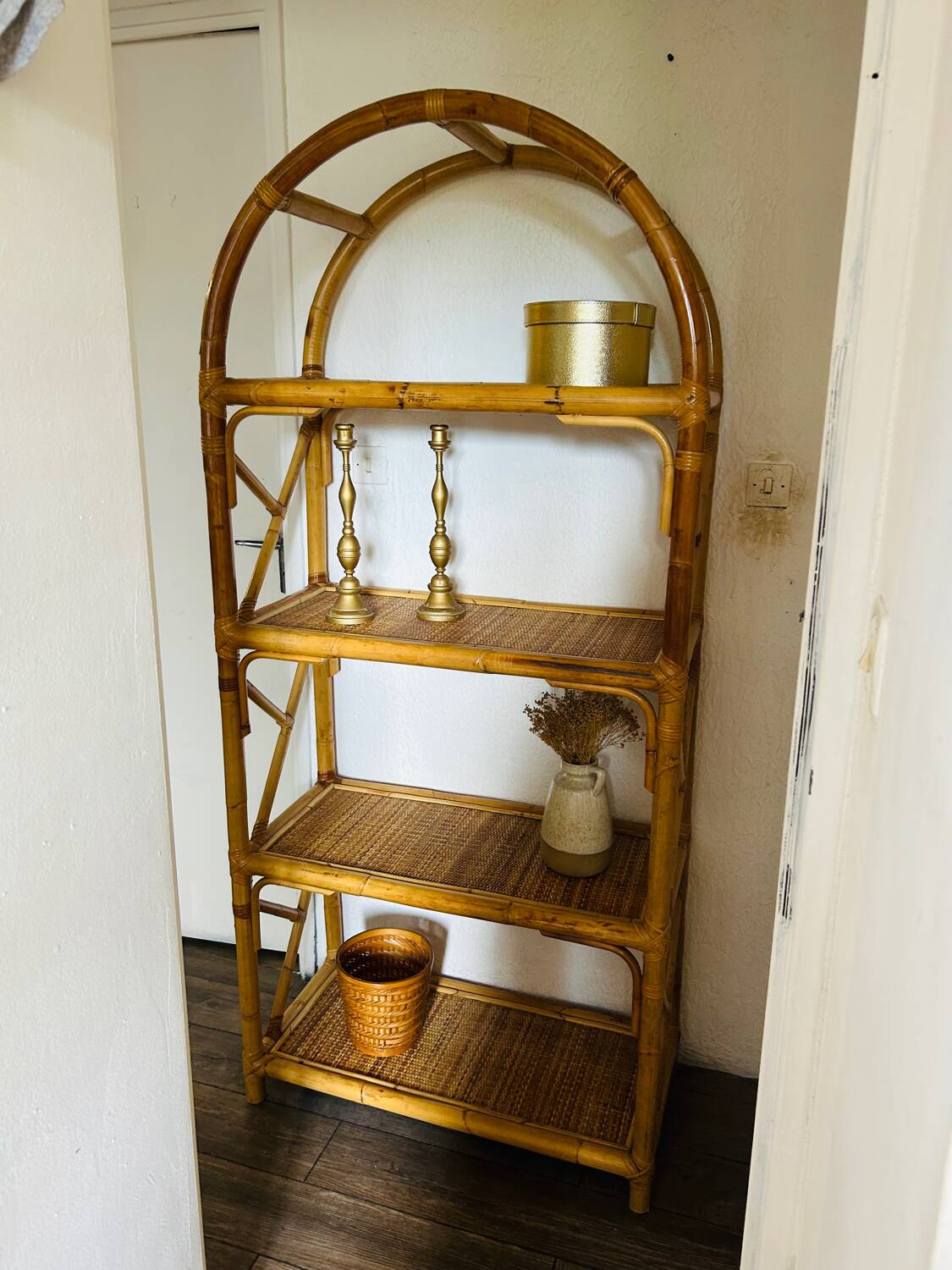 Vintage bamboo rattan shelf bookcase