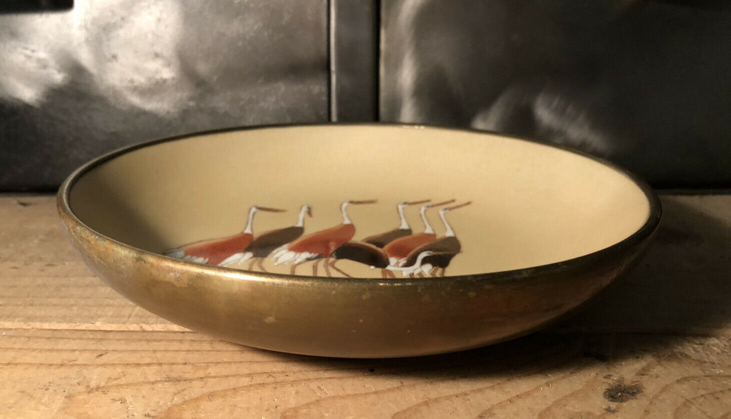 Hollow plate Japan ACF porcelain circled brass decorated with cranes