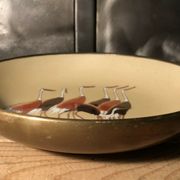 Hollow plate Japan ACF porcelain circled brass decorated with cranes