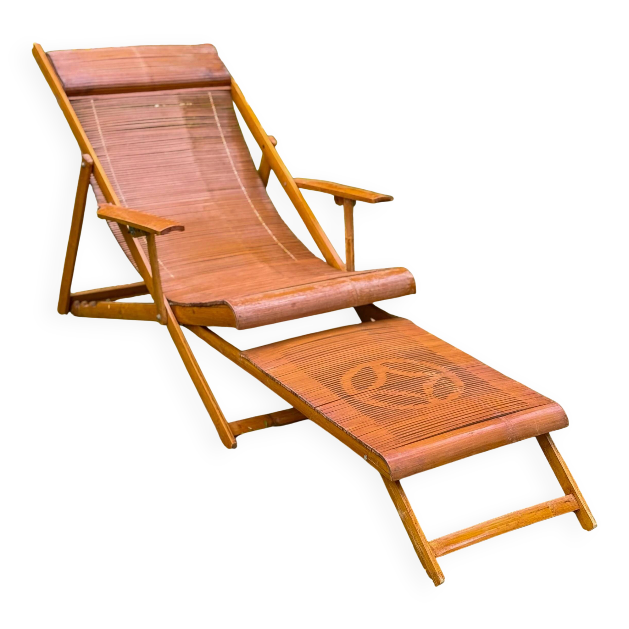 Vintage Japanese bamboo lounge chair & ottoman