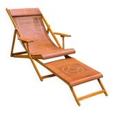 Chaise longue vintage en bambou japonais et repose-pieds