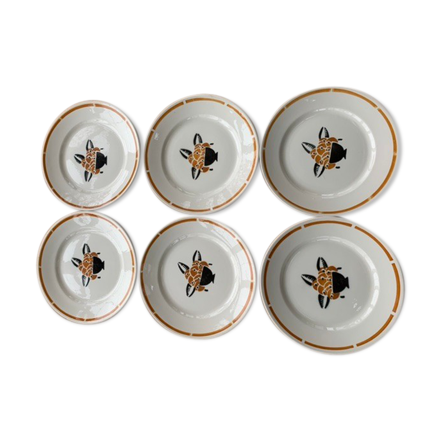 Set of 6 small plates jade model Badonviller art deco