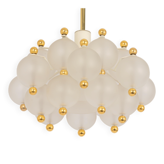 Large frosted glass and brass chandelier by Kinkeldey, Germany, 1970s.