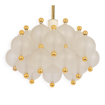 Large frosted glass and brass chandelier by Kinkeldey, Germany, 1970s.