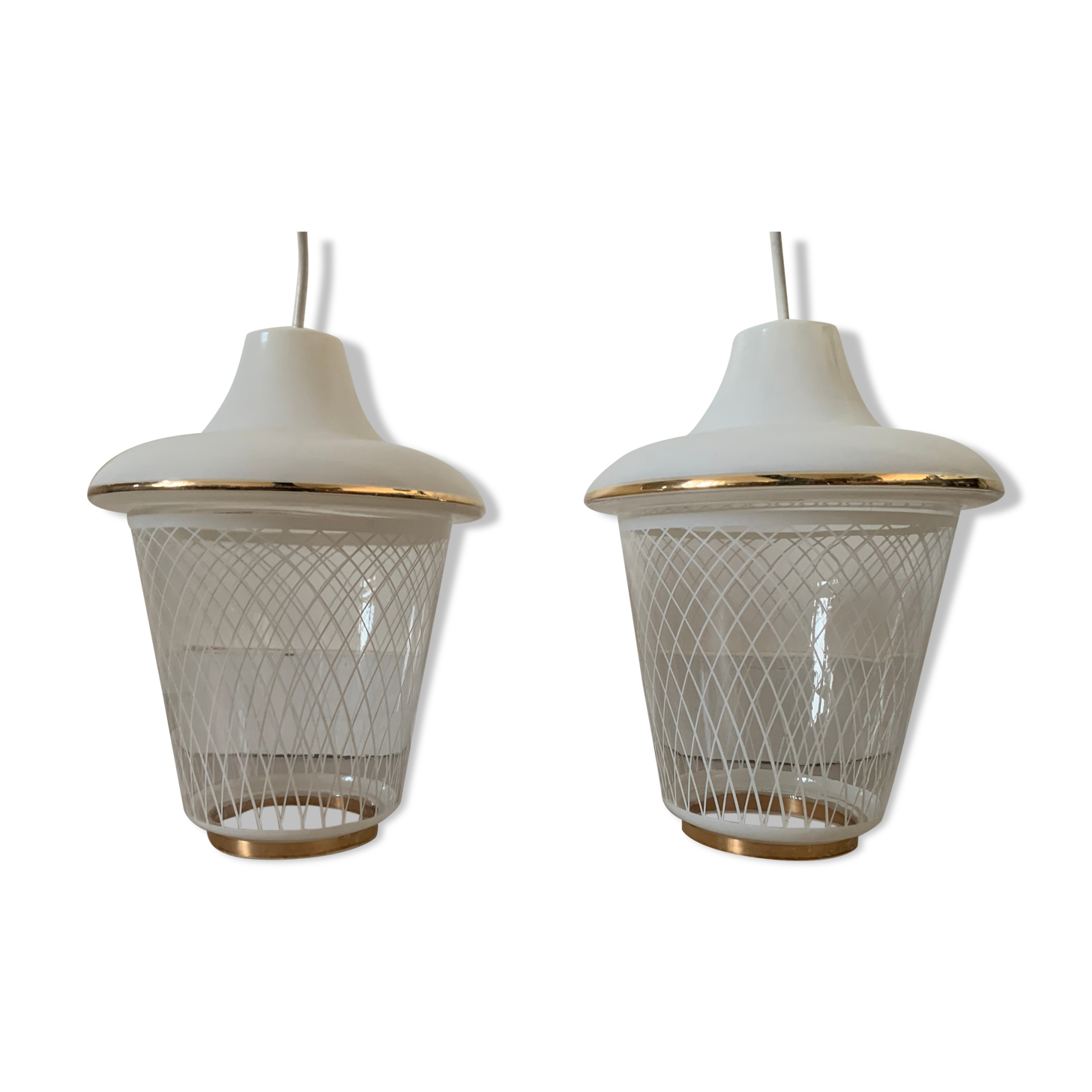 Lot de 2 suspensions verre années 50