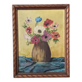 Tableau acrylique sur toile nature morte ancienne bouquet de fleurs
