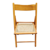Chaise pliante en bois et cannage 1980