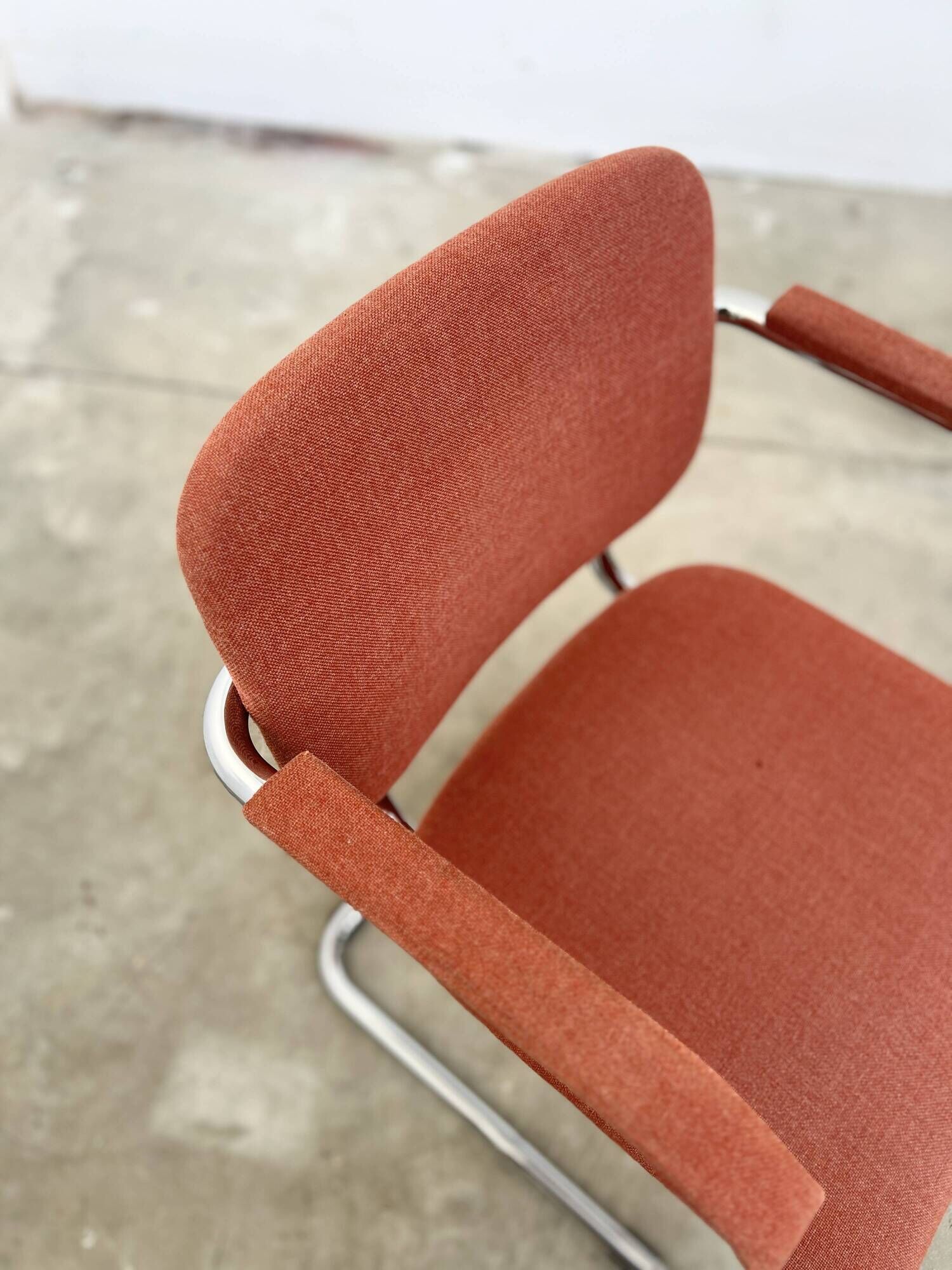 Pair of Marcel Breuer B64 Knoll armchairs in coral fabric