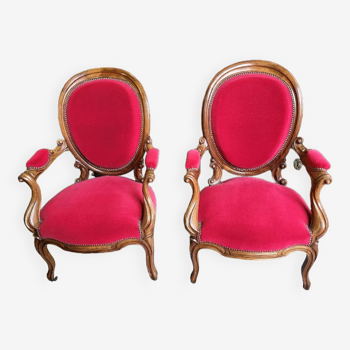 Pair of louis philippe armchairs with red walnut medallion