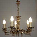 Vintage french bronze 5 light chandelier with leaf detail 3936