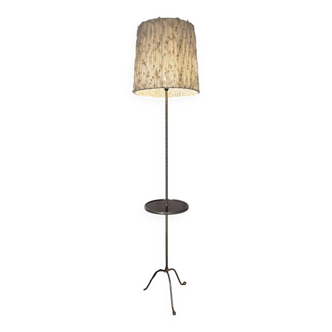 Floor lamp with vintage wool and brass shelf