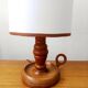 Vintage wooden lamp with white faux leather shade