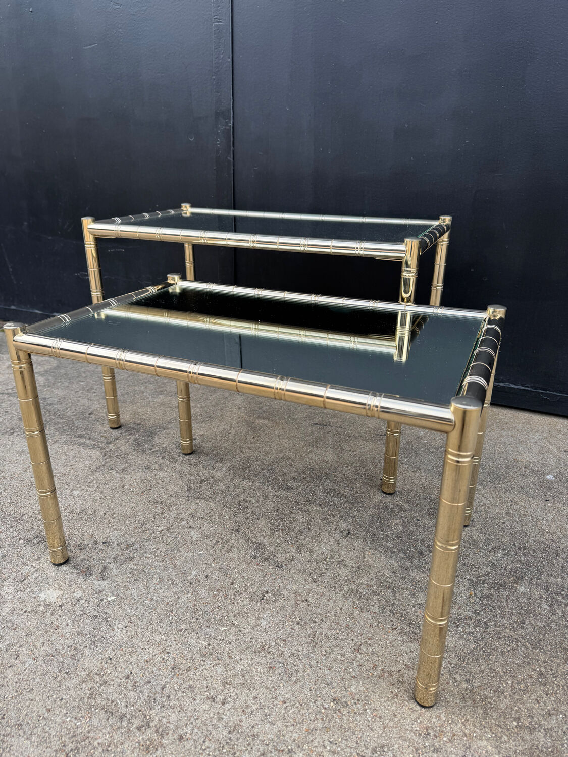 Tables gigognes métal doré bambou miroir années 70