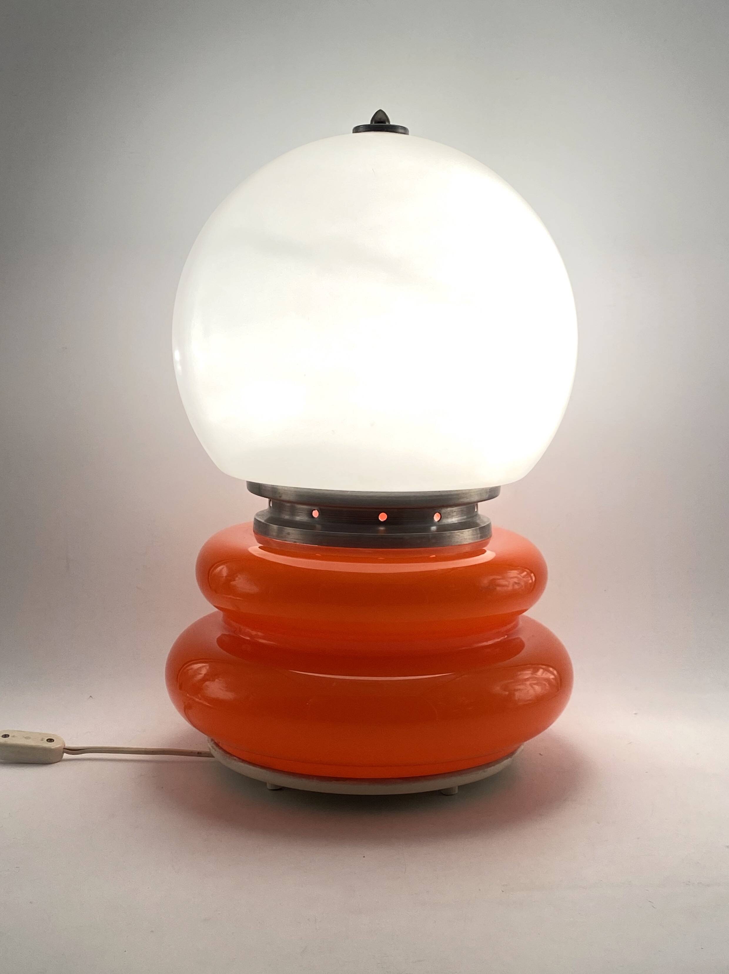Space Age Orange Murano glass table lamp, AV Mazzega, 1970s