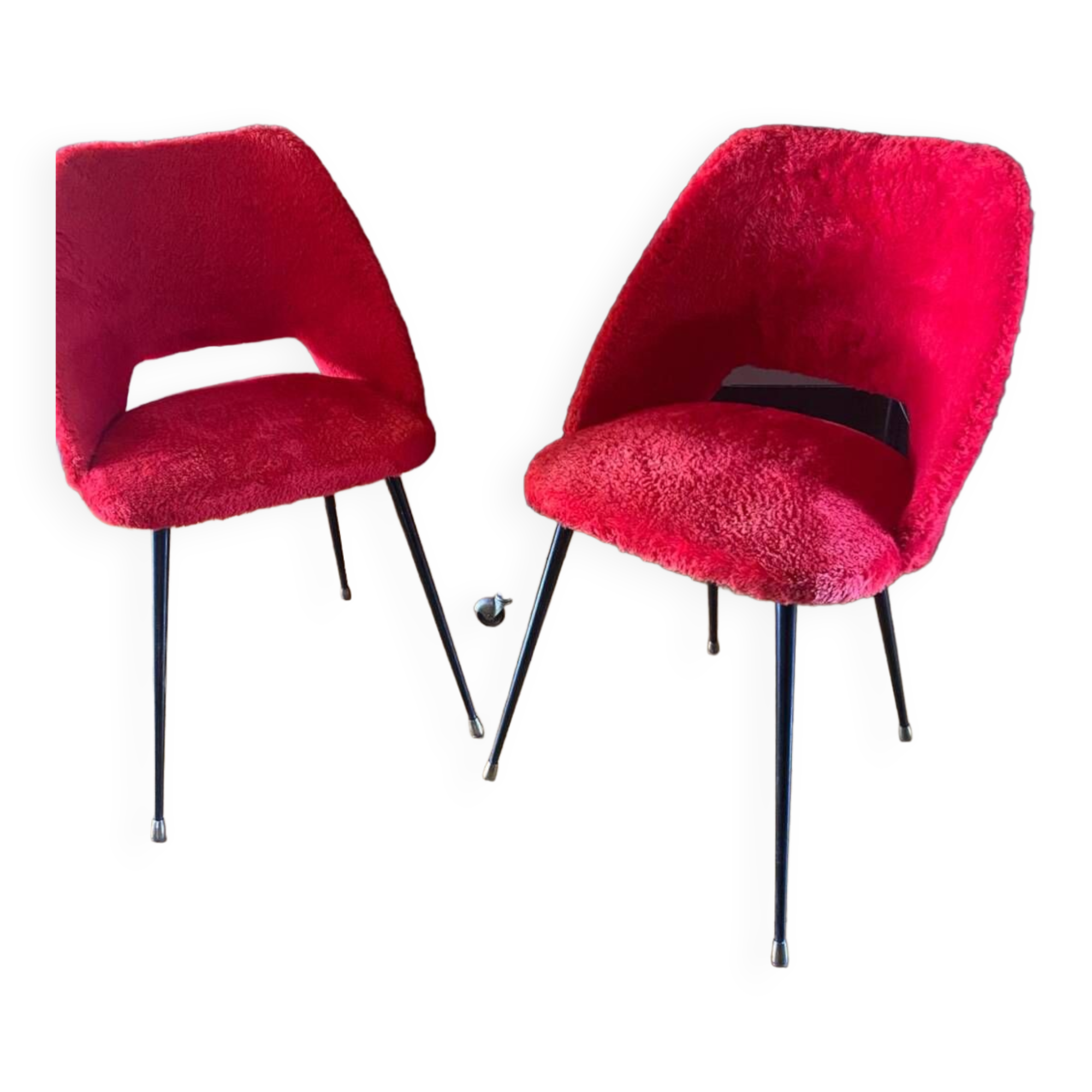 Pair of Pelfran moumoute barrel chairs, vintage from the 60s-70s, compass base.