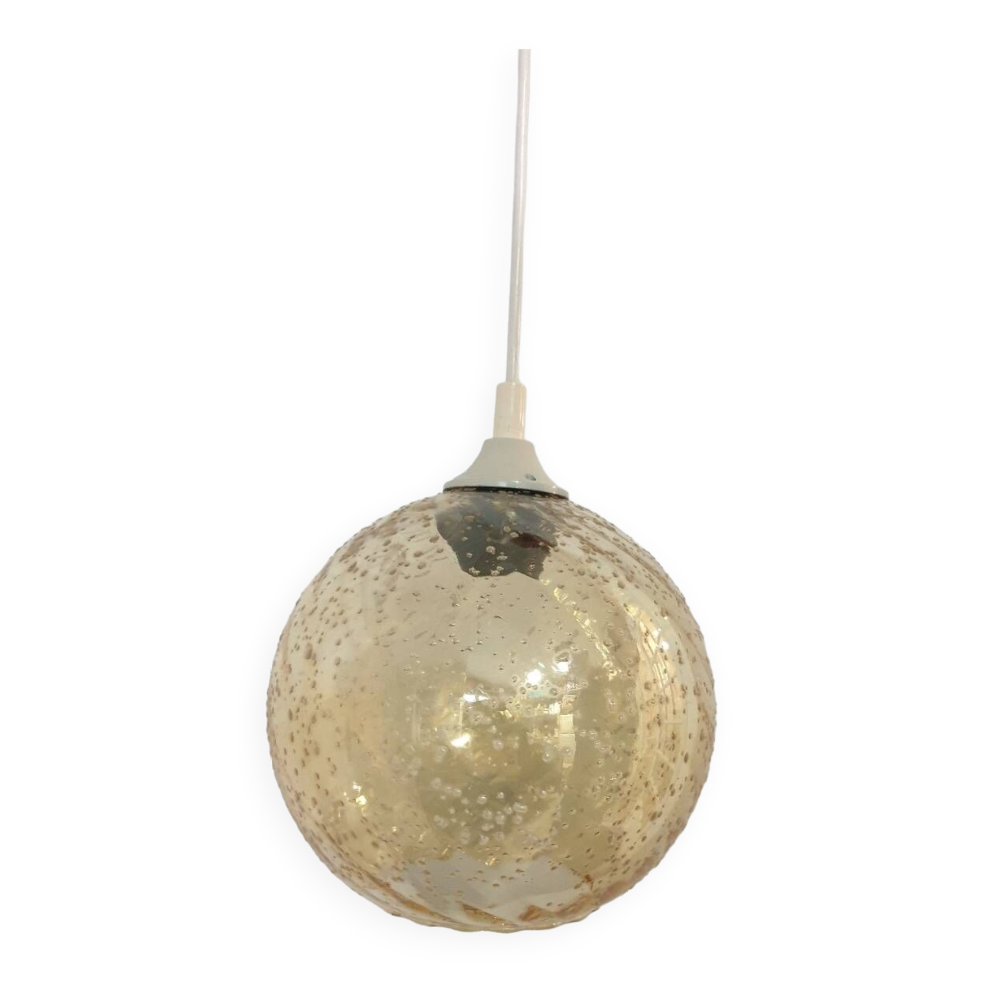 Vintage globe pendant in amber bubble glass