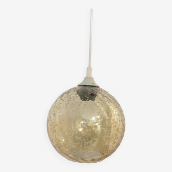 Suspension globe vintage en verre ambré à  bulles