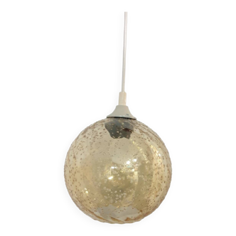 Suspension globe vintage en verre ambré à  bulles