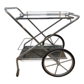 Trolley rolling in chromed metal and smoked glass 70s