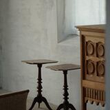 Pair of English side tables / pedestals, walnut, mid-century, 1940s.