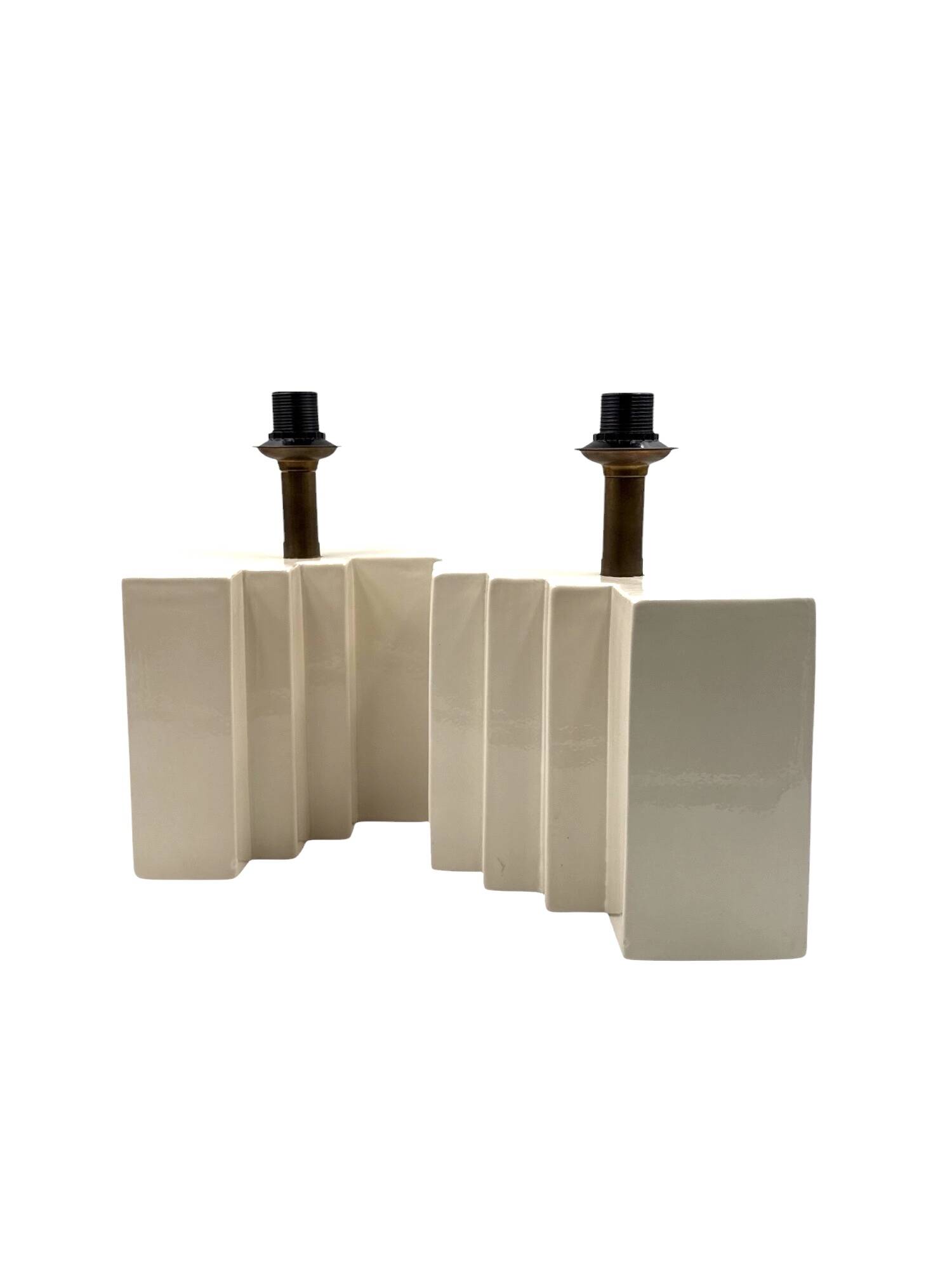 Hollywood regency set of 2 ceramic table Lamps, France 1970s