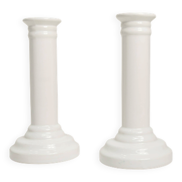 Pair of white ceramic candlesticks 1970