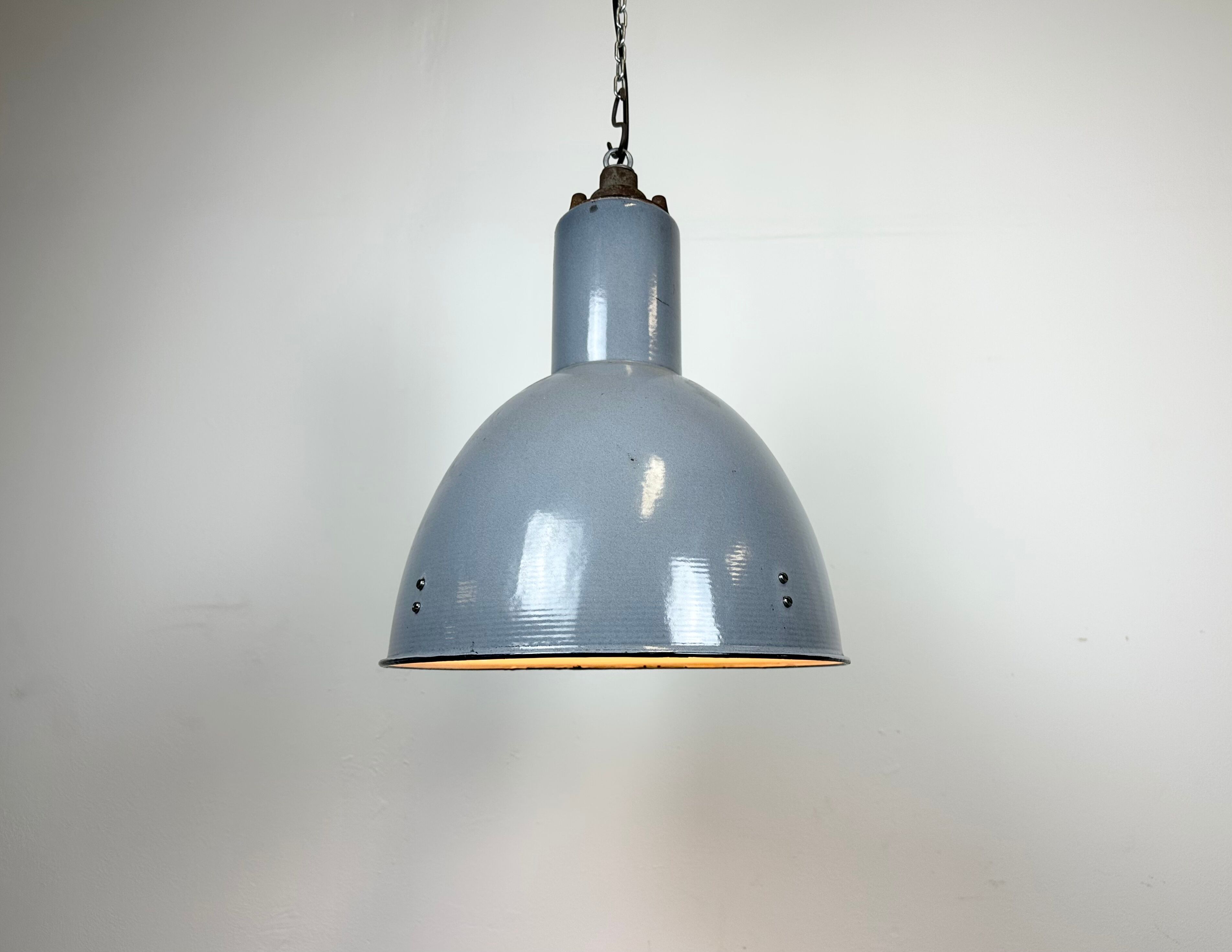 Bauhaus Grey Enamel Industrial Pendant Lamp, 1950s